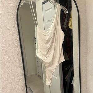 Women's off white one shoulder Bodysuit